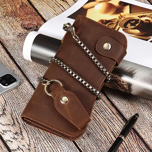  Premium Vintage Leather Wallet with Chain for Style and Security